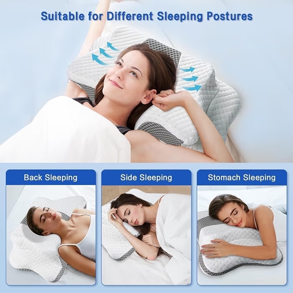 Ergonomic Contour Memory Foam Pillow - White & Gray - Picture 5 of 6